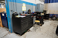 Technician desk and tool box.