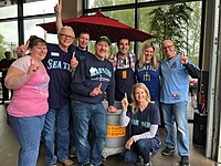 Showing our Mariner's pride on an employee luncheon day - delicious hot dog stand provided!  